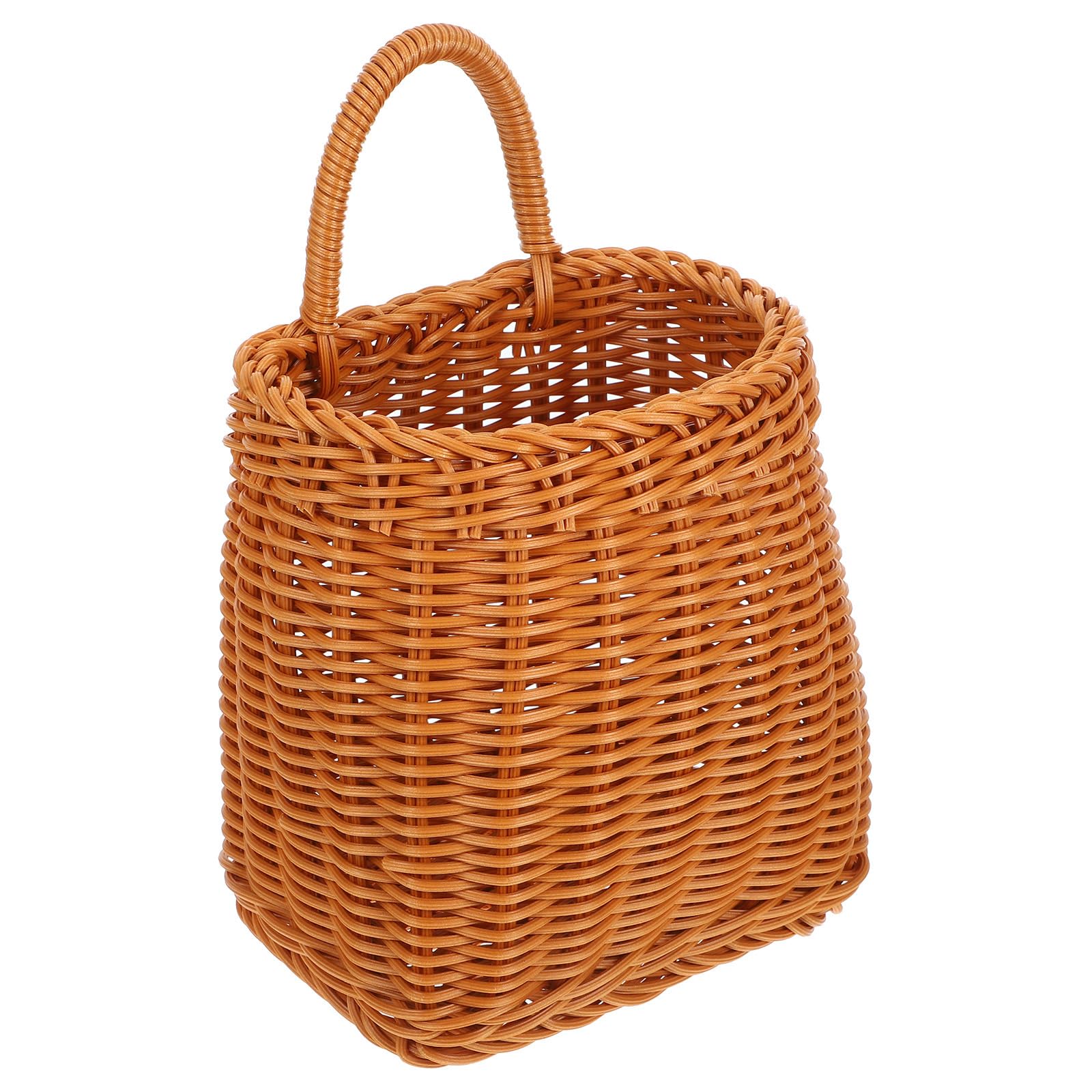 Angoily Imitation Rattan Woven Wall Hanging Flower Basket Faux Rattan Handwoven Plastic Storage Basket for Home Decor Garden and Balcony Portable Hanging Planter for Flowers and Plants