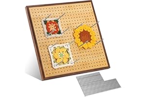 Yrangee Crochet Blocking Board with Pegs,13''Blocking Board for Crocheting,Walnut Frame Granny Square Blocking Board Blocking mats for Crochet and Knitting with 24 Stainless Steel Rod Pins