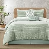 LANCO MODERN LIFESTYLE Cotton Comforter Set King, Gorgeous Geometric Jacquard, Sage Soft Lightweight Bedding Set for All Seasons, Bedskirt, Pillow Shams and Decor Pillows