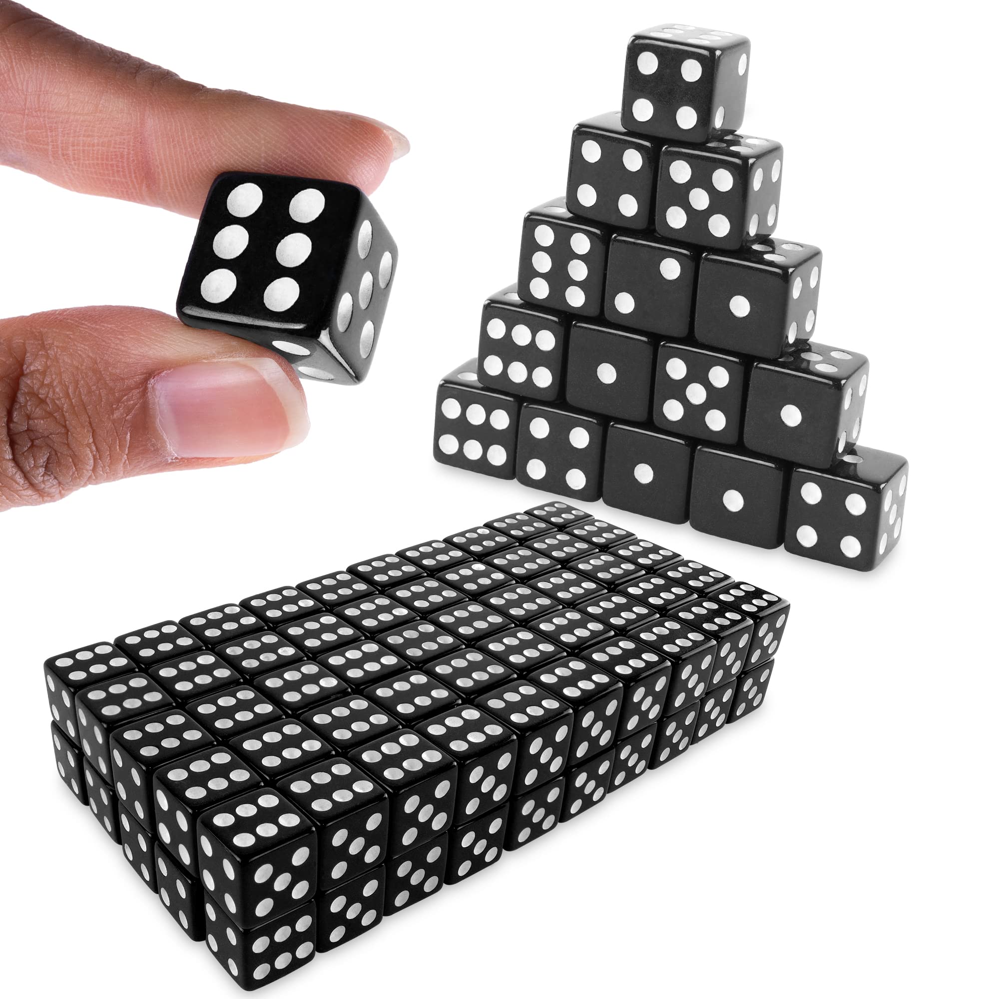Photo 1 of Super Z Outlet Standard 16mm Black Dice with White Pips Dots for Board Games, Activity, Party Favors, Toy Gifts (100 Pack)