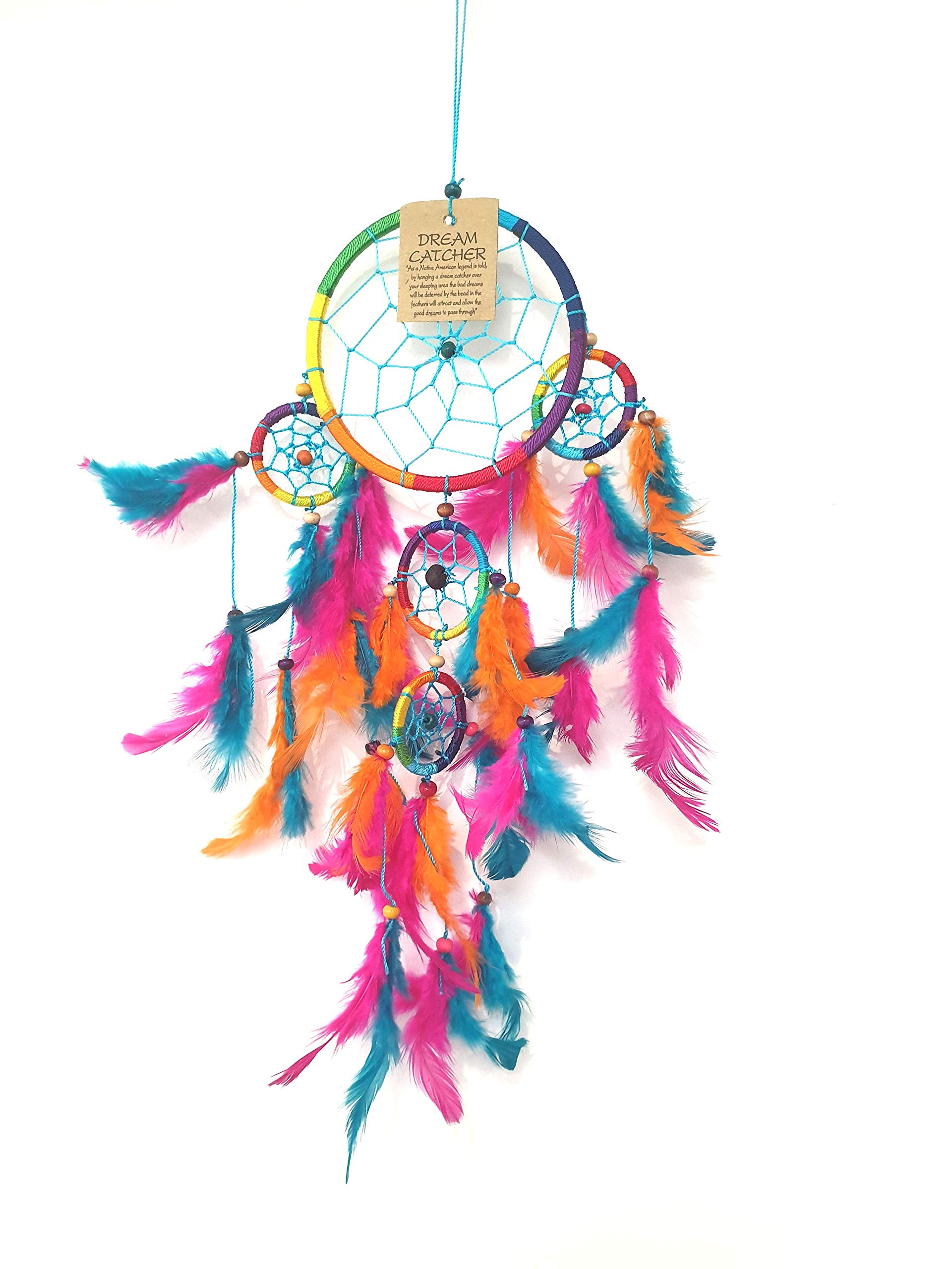 VIE Naturals Dream Catcher, with Beads, 11cm 4 Smaller Rings, Rainbow, One