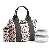 Fit & Fresh Sanibel Adult Insulated Lunch Bag with Side Pouch & Carry Handles, Complete Lunch Kit Includes 2 Containers, Cheetah, Large