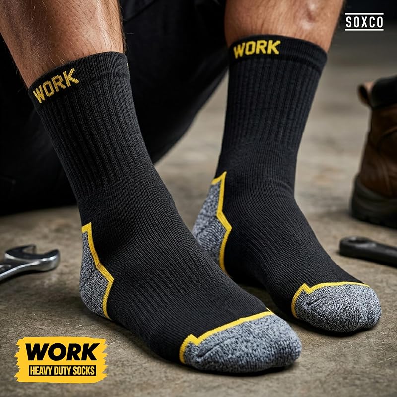 10 Paires Chaussettes de travail noires homme, mi-mollet | Technologie DRI-WIK d’évacuation de l’humidité | Talon et pointe renforcés | WORK socks lot de 10 paires, 43-46
