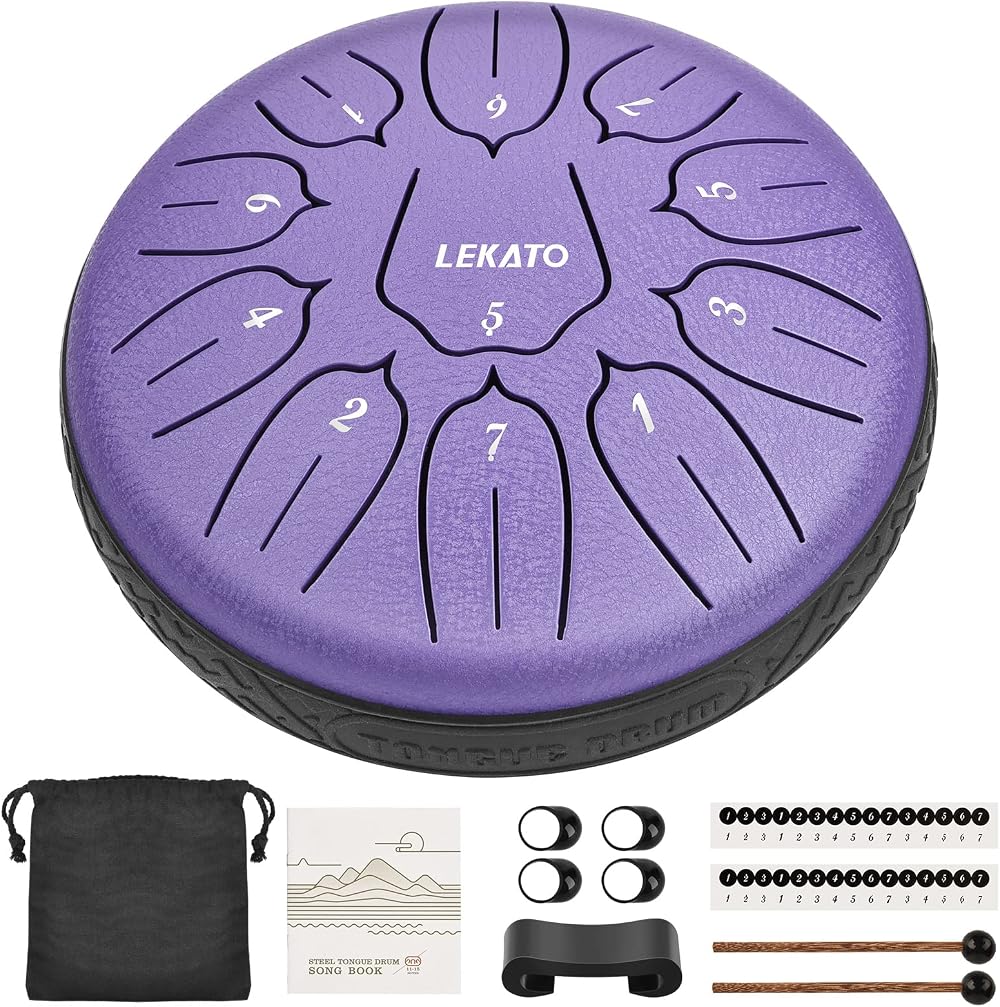 LEKATO 6 Inch 11 Note D Key Steel Tongue Drum with Bag Purple