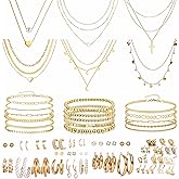 Xiokyo 55Pcs Gold Plated Jewelry Set for Women - Necklace, Bracelet, Earrings - Fashion Elegant Party Gift