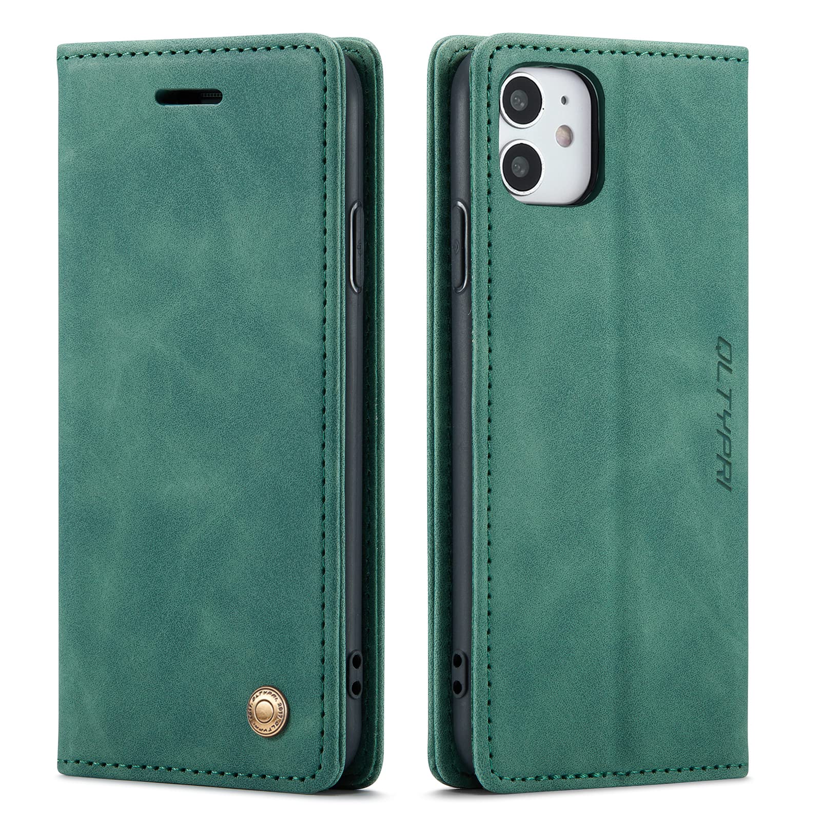 QLTYPRI Case for iPhone 11, Vintage PU Leather Wallet Case Card Slot Kickstand Magnetic Closure Shockproof Flip Folio Book Case Cover for iPhone 11 - Dark Green — image 1