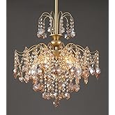 Q&S Modern Gold Crystal Chandelier Amber Crystal Pendant Light 6 Lights for Bedroom Dining Room Entryway Hallway Office Bathr