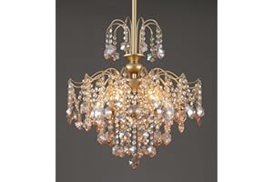 Q&S Modern Gold Crystal Chandelier Amber Crystal Pendant Light 6 Lights for Bedroom Dining Room Entryway Hallway Office Bathroom UL Listed