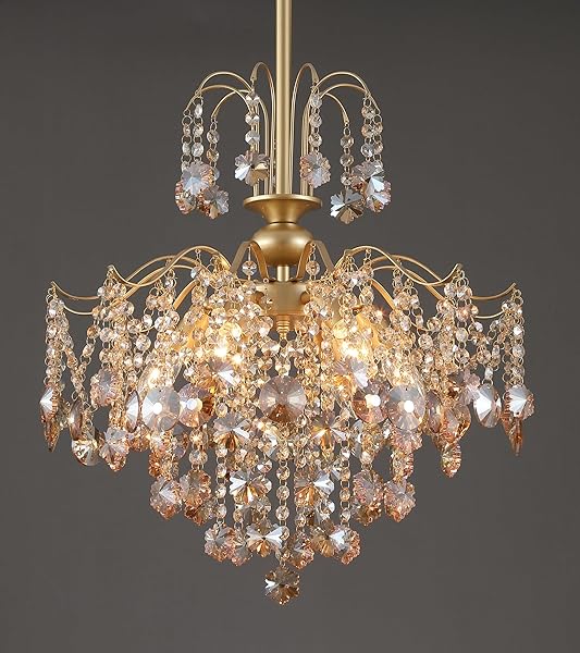 Q&S MODERN GOLD CRYSTAL CHANDELIER AMBER CRYSTAL PENDANT...