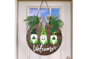 YOOKEER St Patrick's Day Door Sign Green Buffalo Plaid Wooden Hanging Sign Shamrock Decoration Irish Lucky Clover Wall Hanging for St Patrick's Day Home Indoor Outdoor Rustic Decorations (Natural)