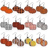 12 Pairs Thanksgiving Fall Earrings for Women Leopard pumpkin Maple Leaf Turkey Sunflower Pine Cone Drop Dangle Earrings Set Autumn Thanksgiving Jewelry Gifts