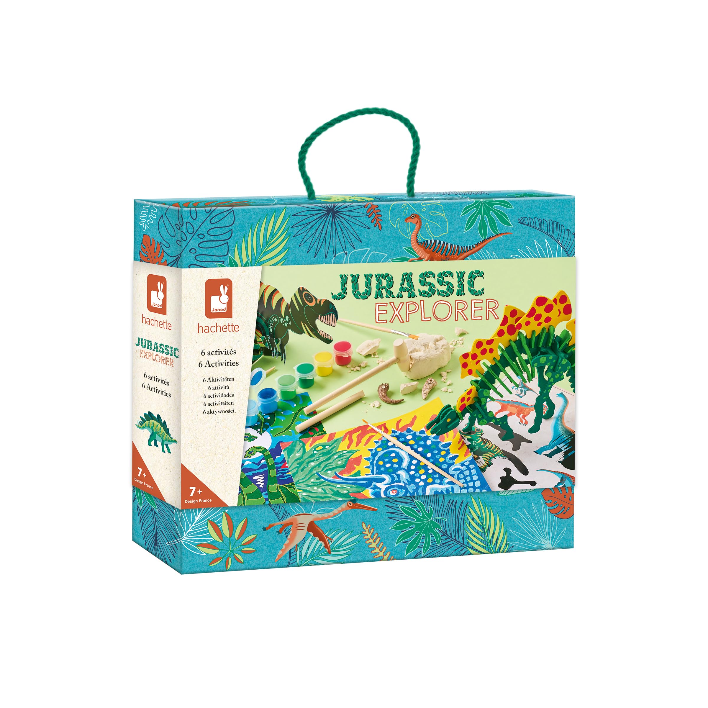 Janod - Jurassic Explorer - Explorer Briefcase - Arts & Crafts Kit - 6 Different Activities - Children’s Craft Activity Toy for Ages 6 +, J09112