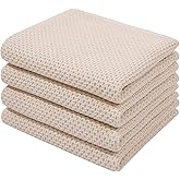 Homaxy 100% Cotton Waffle Weave Kitchen Dish Towels, Ultra Soft Absorbent Quick Drying Cleaning Towel, 13 x 28 Inches, 4-Pack, Beige