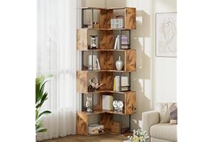 Decofy 7-Tier Corner Bookshelf, 70.86 Inches Tall Corner Bookcase, Industrial Wood and Metal Corner Shelf, Large Modern Display Rack for Living Room, Home Office Storage, Brown