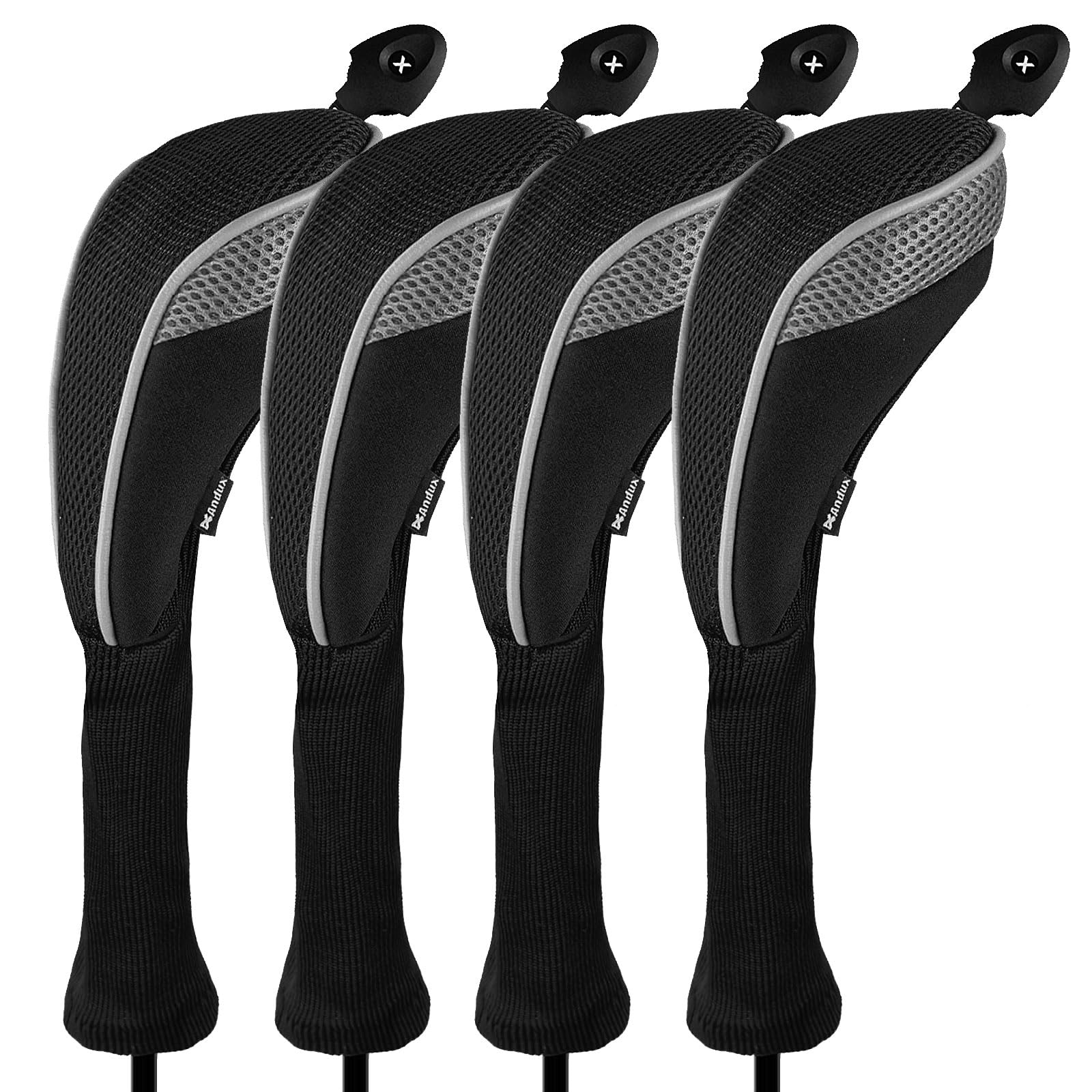 Andux Long Neck Golf Hybrid Club Head Covers with Dial No. Tag CTMT-01 (Black/Grey,4pcs)