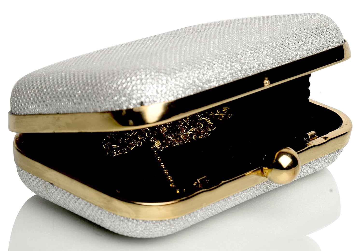 mammon women's bridal clutch with sling (box-silver)