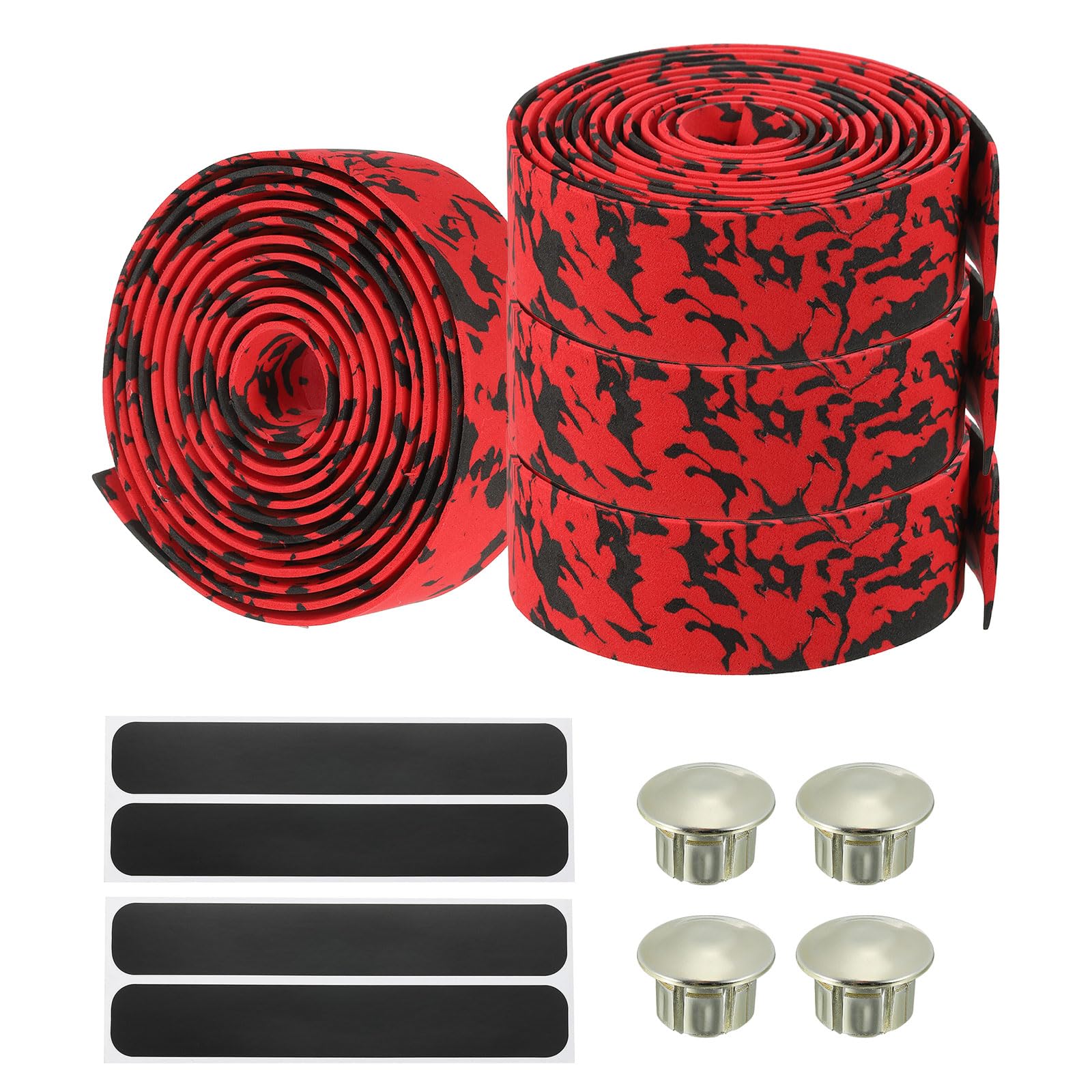 PATIKIL Bike Handlebar Tape, 4 Pack EVA Camouflage Handle Grip Wraps Non-Slip Bicycle Bar Tape with Black End Plugs for Racing Bicycles Road Bicycle, Reddish Black