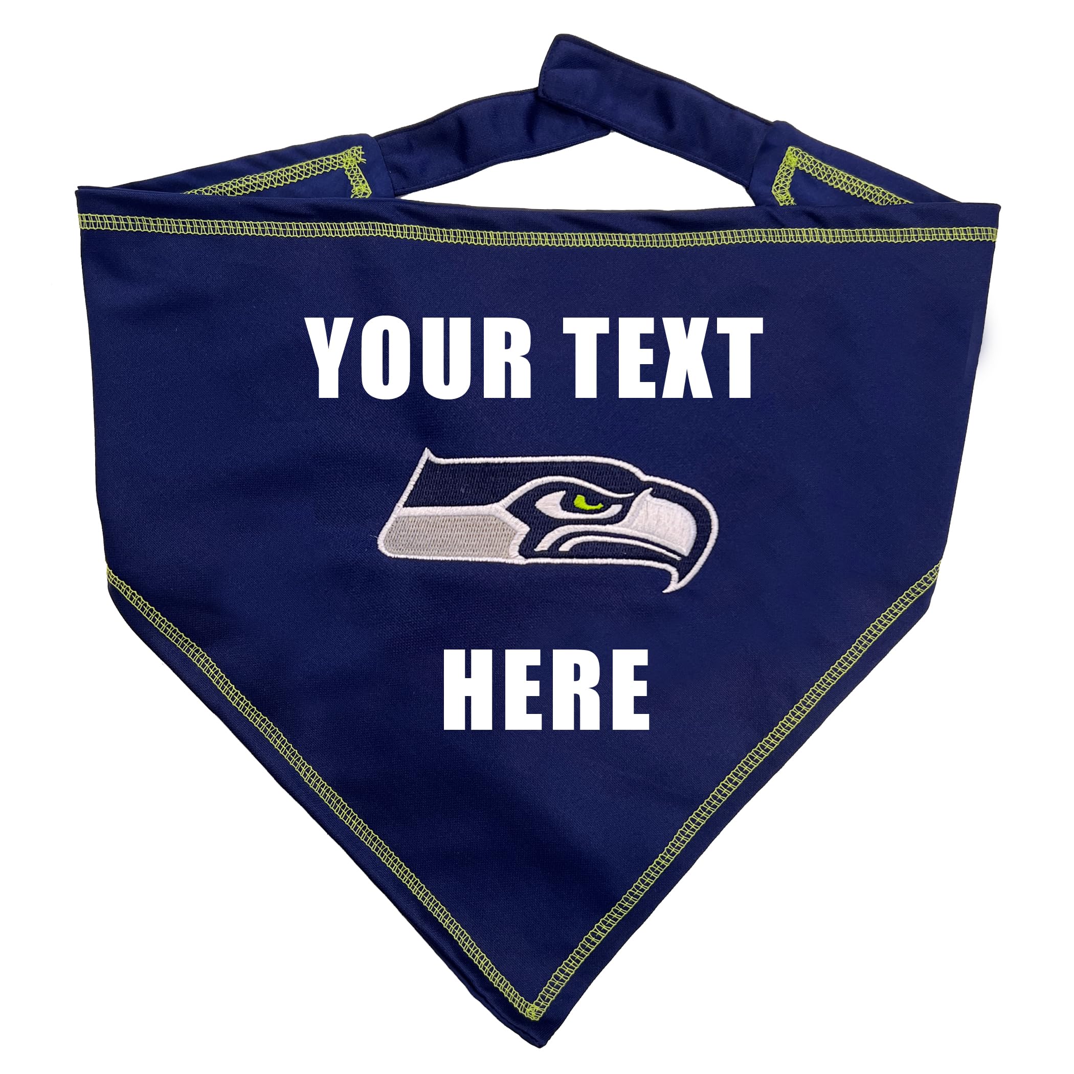 NFL Seattle Seahawks Personalized Tie Bandana for Dogs & Cats, Size Large/X-Large. Custom Dog Bandana Scarf Bib for Pet Cat Dog. The Ultimate Game-Day & Party Customizable Bandana