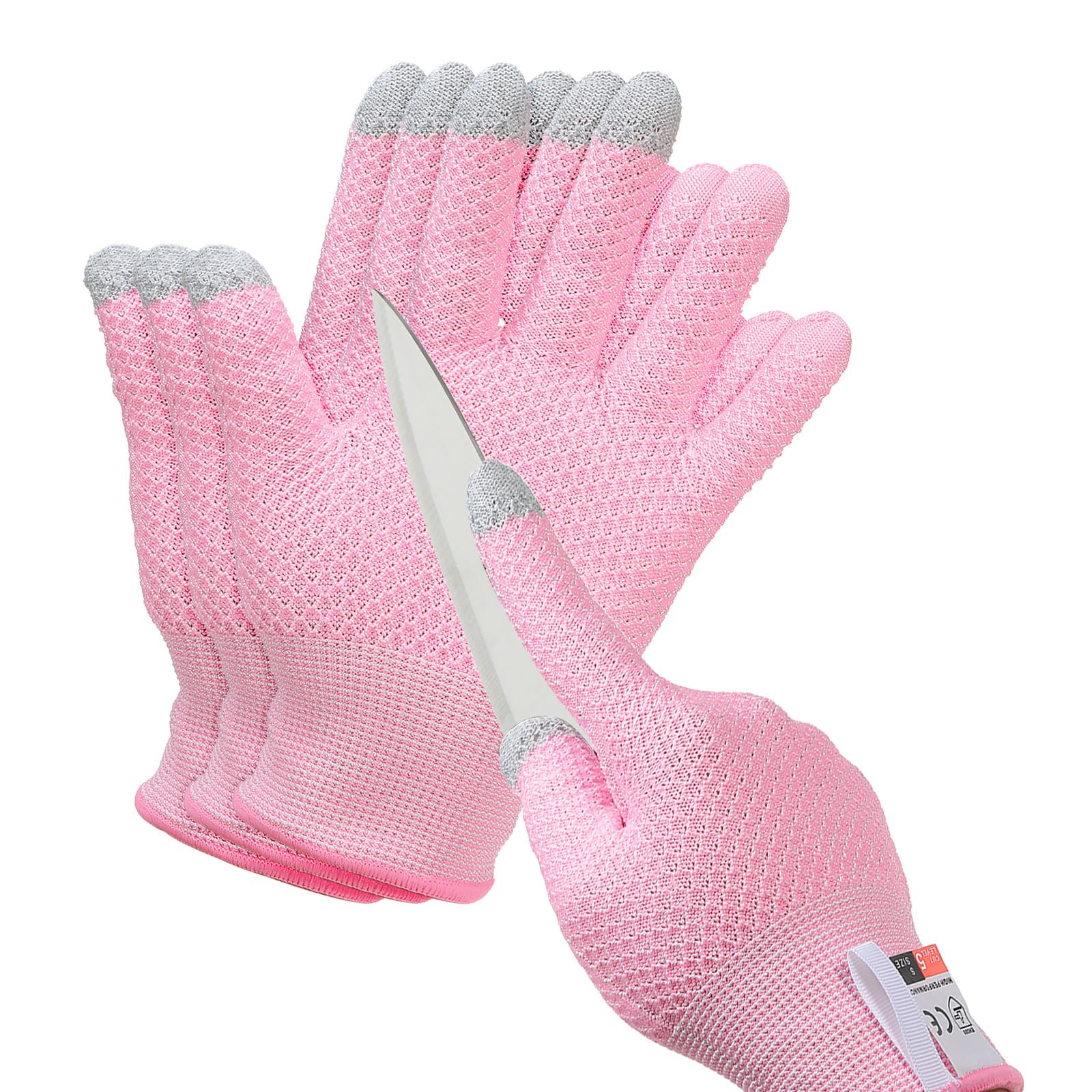PATIKIL Cut Resistant Gloves, 2 Pair Touchscreen Level 5 Protection Cutting Gloves Anti Cut Kitchen Work Glove for Mandolin Slicing Oyster Shucking Whittling Wood Carving, Pink, Medium