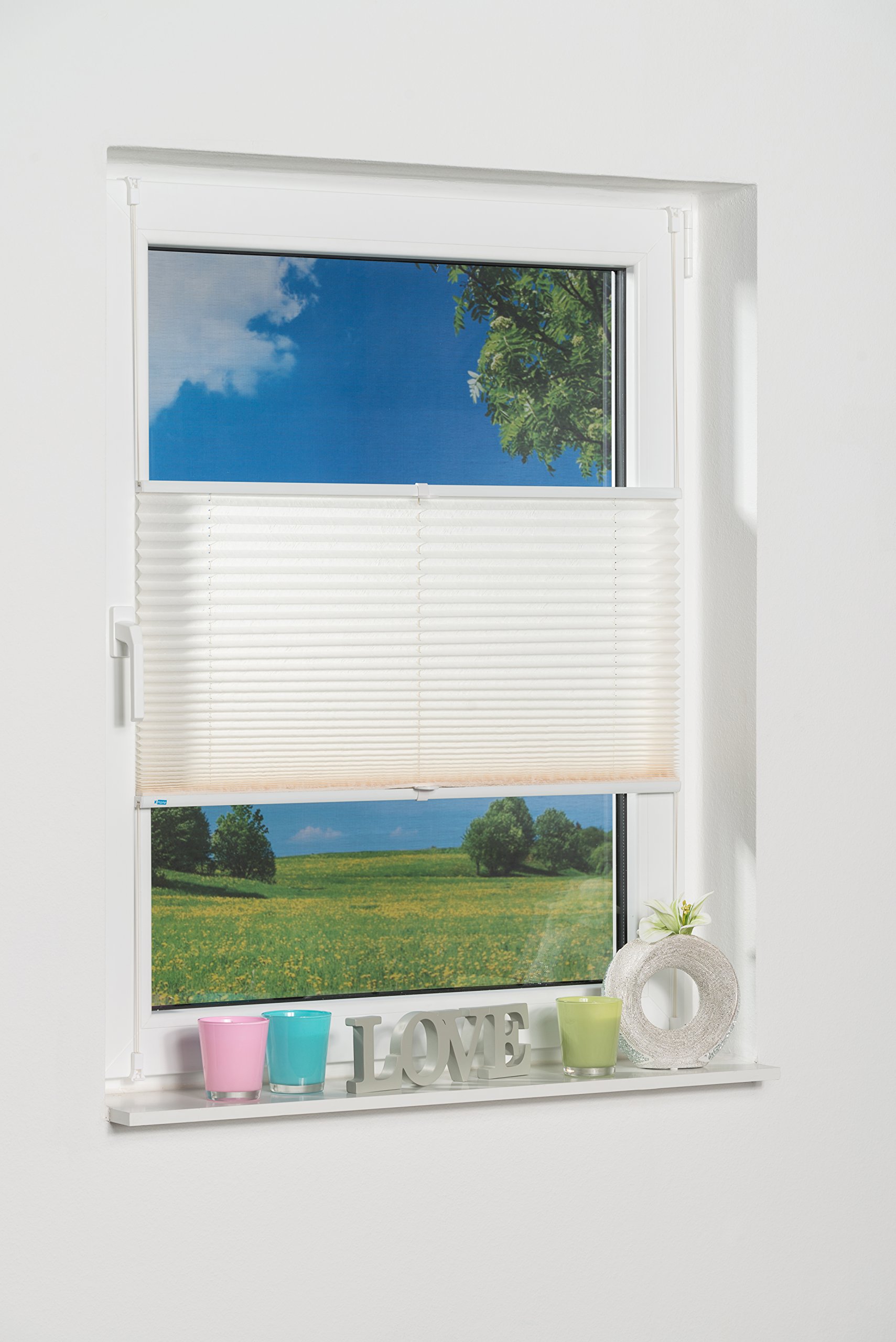Khome Klemmfix Pleated Blind, Polyester, Cream, W 30 x H 130 cm