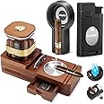 SEMKONT Cigar Humidor and Cigar Ashtray Set, Wooden Ashtray with Cigar Jar Tray and Cigar Cutter,2 in 1 Multifunctional Cigar Lighter
