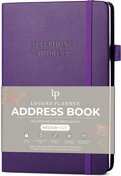 Legend Planner Address Book with Alphabetical Tabs – Purple Medium