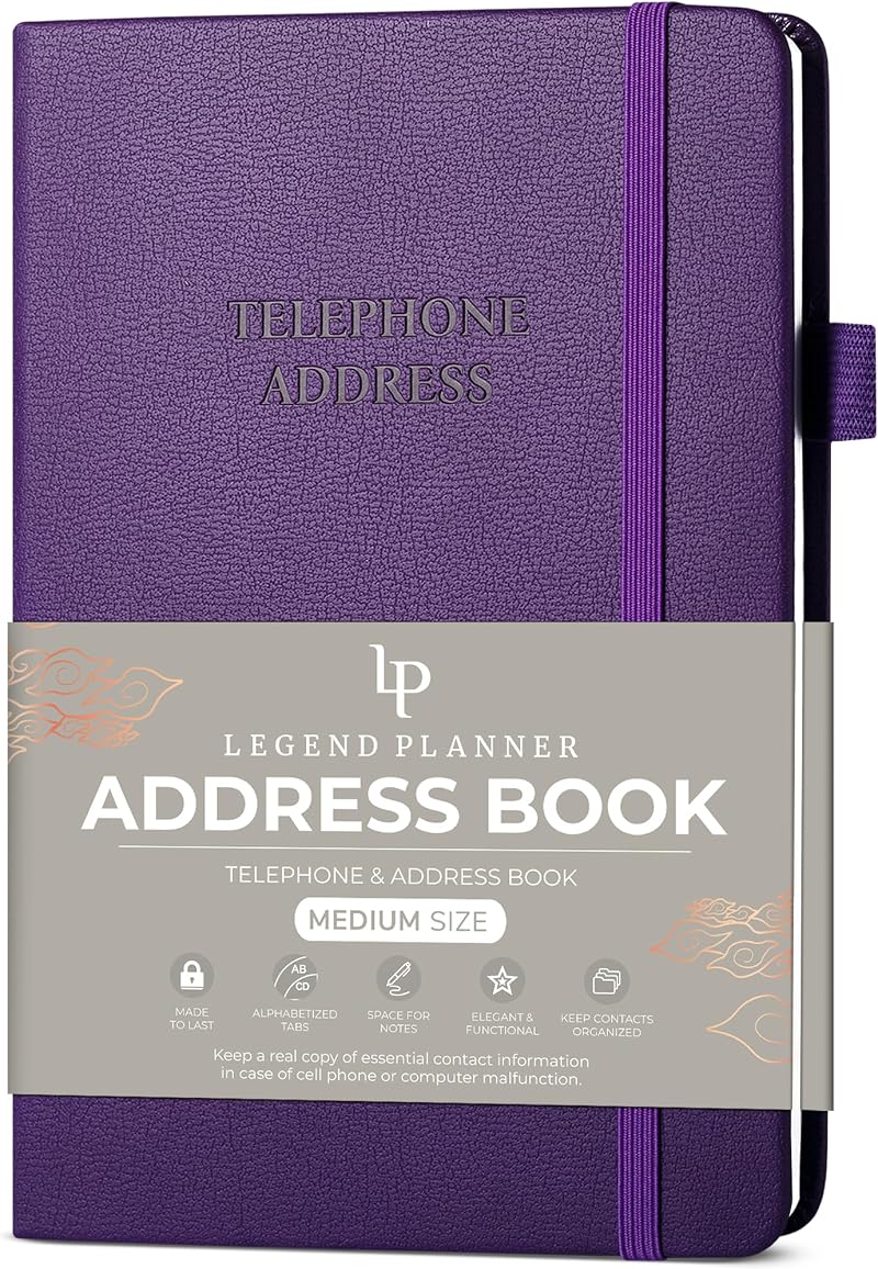 Legend Planner Address Book with Alphabetical Tabs – Purple Medium