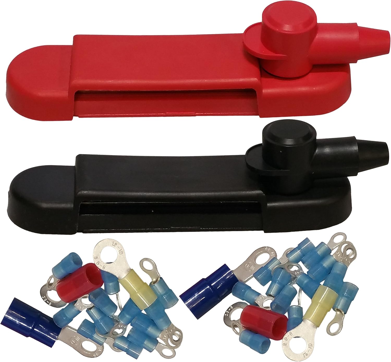 (Pair - Red & Black) 12 Terminal Distribution Block -BUSBARS- With Ring Terminals: Automotive
