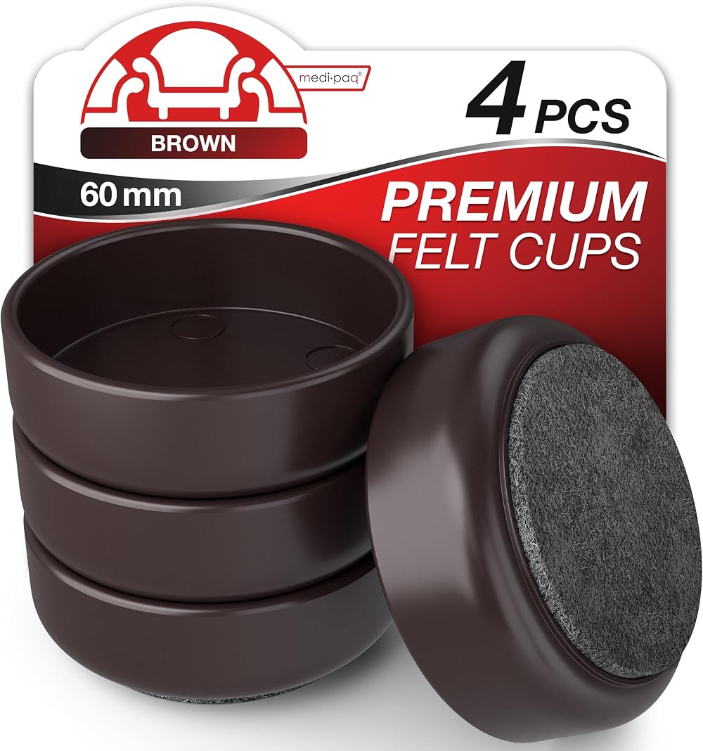 Medipaq Felt Castor Cups 4 Large 60mm Brown Chair Leg Protectors