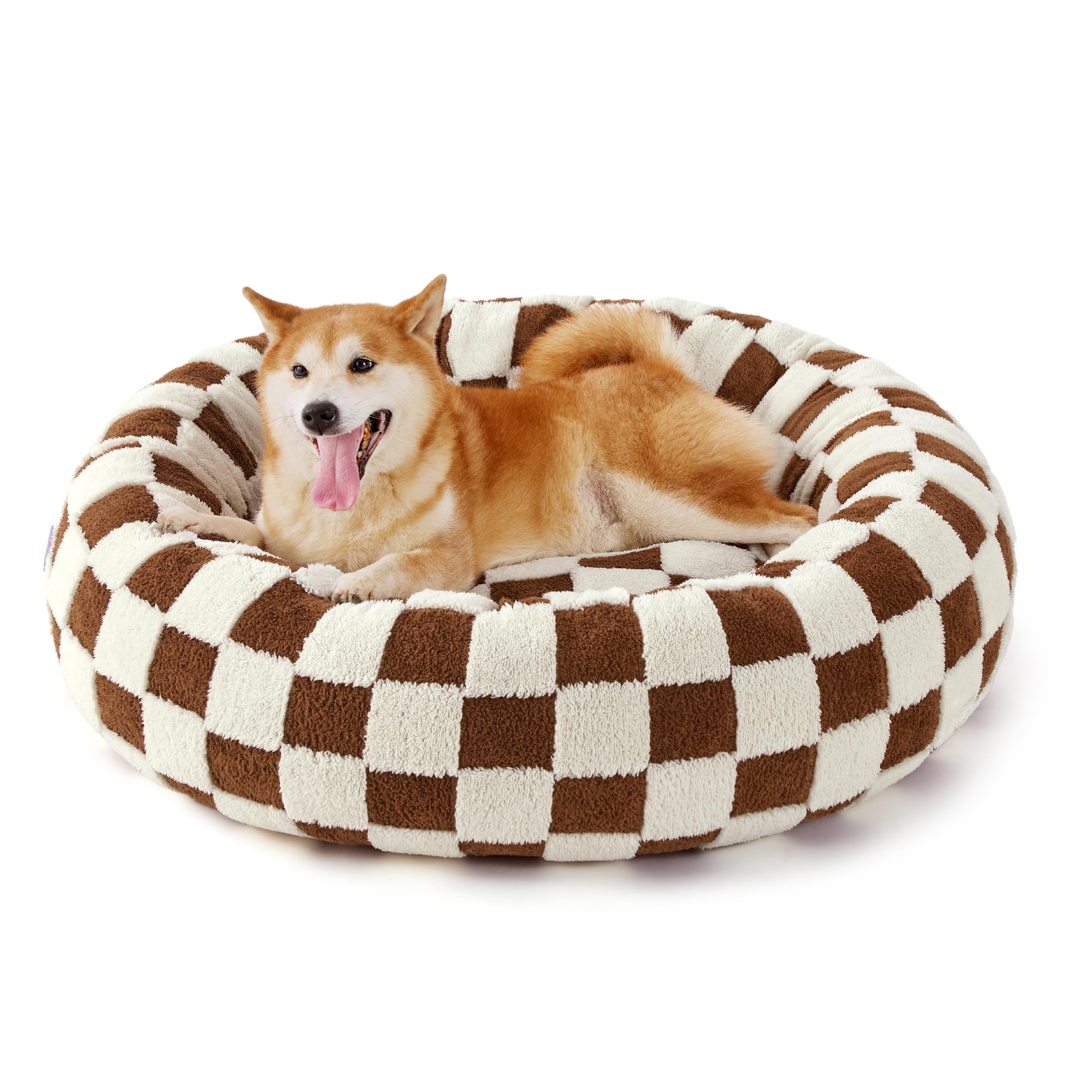 Photo 1 of LE SURE Donut Large Dog Bed - Round Cat Beds for Indoor Anti-Anxiety Calming Pet Beds, Washable Cute Modern Beds with Teddy Sherpa Plush & Anti Slip Bottom, 36 Inch, Brown