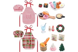 SUNEZLGO 30 PCS Christmas Elf Accessories Mini Elf Doll Baker Outfit Set, Include Apron Hat Bread Eggs Pizza Tray Donut Cake Juice Sauce Christmas Tree Wreath, Xmas Elf Doll Decorations, Without Doll
