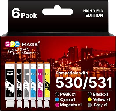 GPC Image PGI-530 CLI-531 Ink Cartridges 6-Pack for Canon TS8750 TS8751