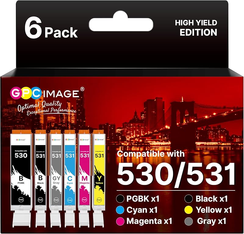 GPC Image PGI-530 CLI-531 Ink Cartridges 6-Pack for Canon TS8750 TS8751