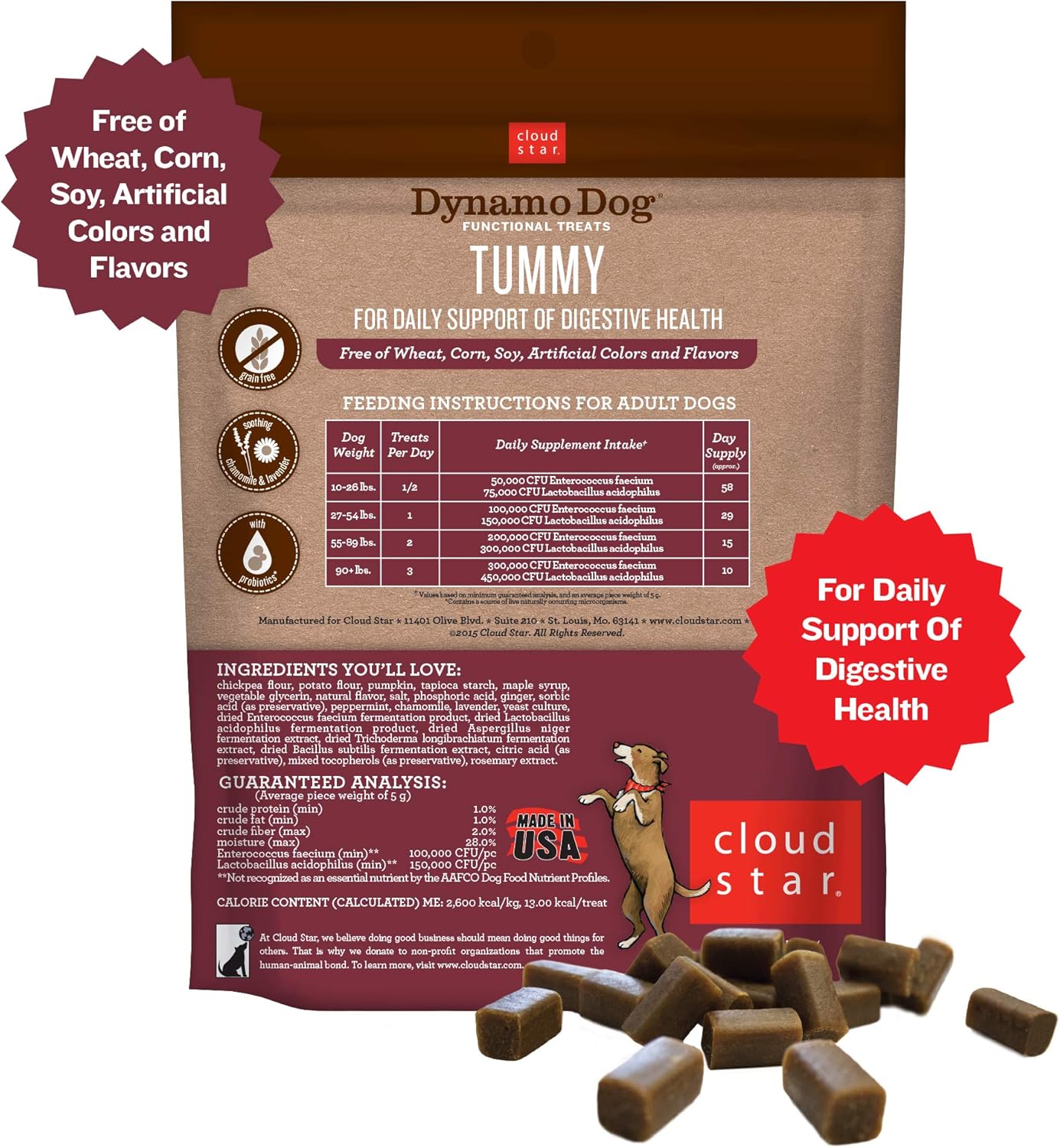 Cloud Star Dynamo Dog Tummy Treats – Soft & Chewy Probiotics Support for Dogs (14 oz. Pumpkin and Ginger) (20212) : Pet Snack Treats : Pet Supplies