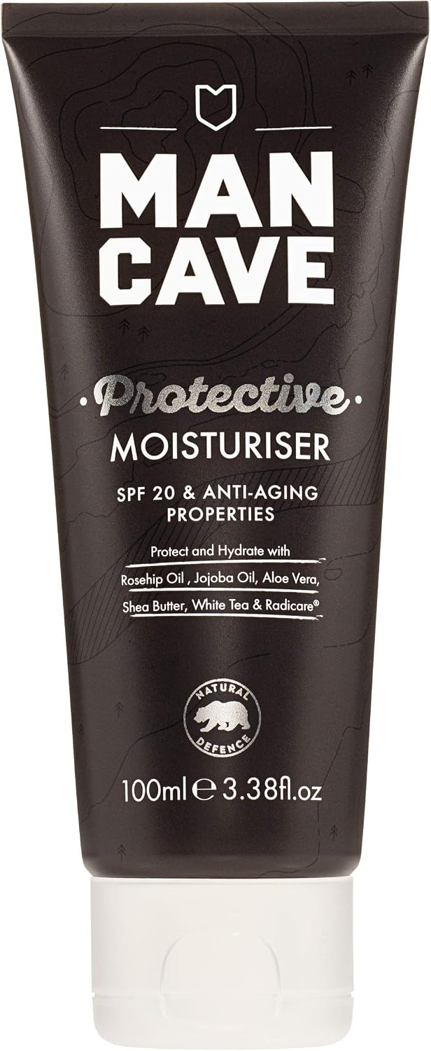 ManCave Anti-Ageing SPF 20 Moisturiser 100ml, UV Protection for Outdoors & Skiing, Rosehip Oil & Vitamin E