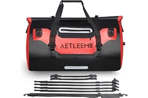 AETLEEMO Motorcycle 500D PVC Waterproof Tail Duffle Bag 65L, Reflective Saddle Dry Luggage Bag For Outdoor Boating, Kayaking, Fishing, Motorcycling, Trip, Camping