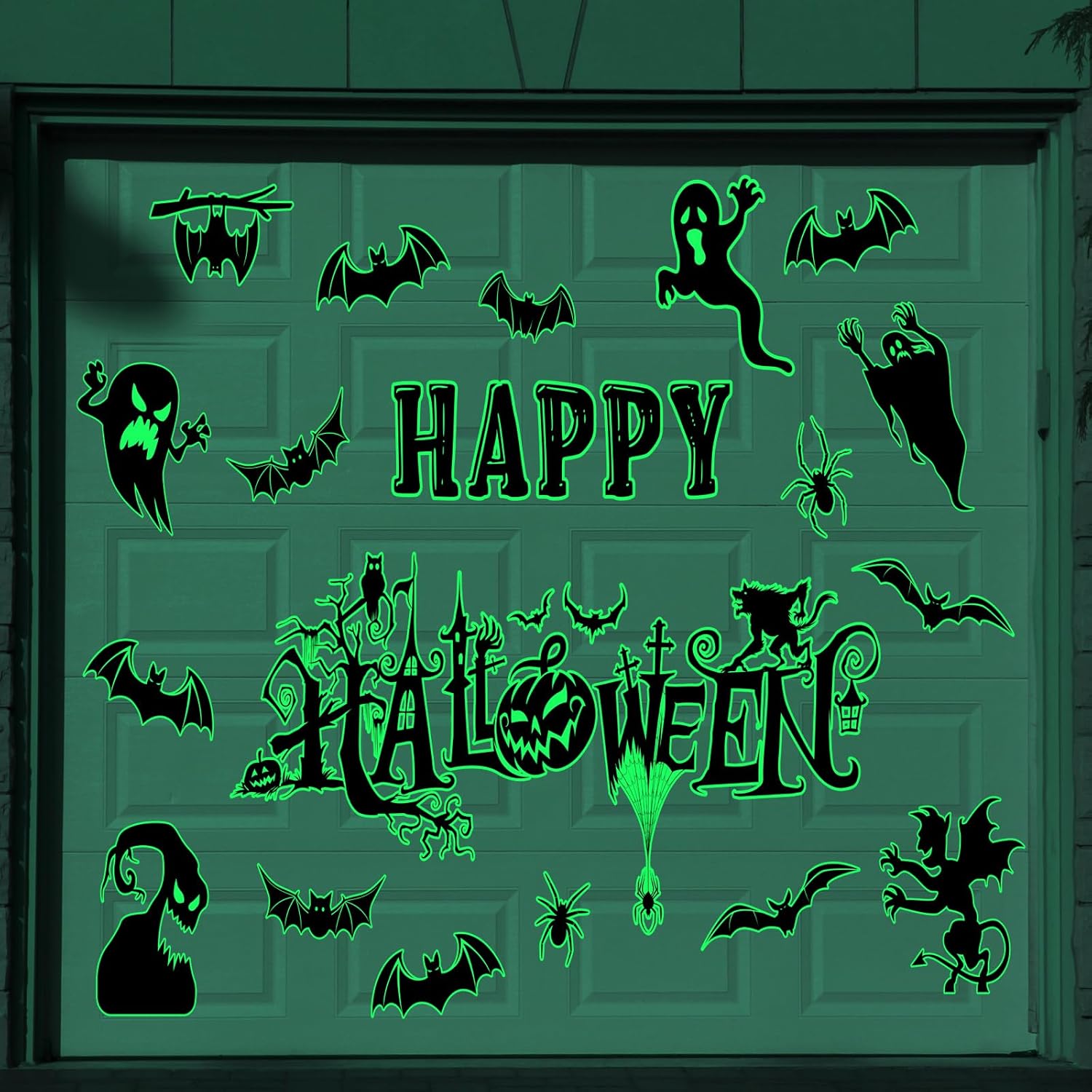 Garage Door Decorations - Xuhal 28 Pcs Happy Halloween Garage Door Decoration Magnets Glow in The Dark Car Door Magnets Luminous Black Bats Spiders Silhouette Magnetic Stickers for Car Garage Refrigerator