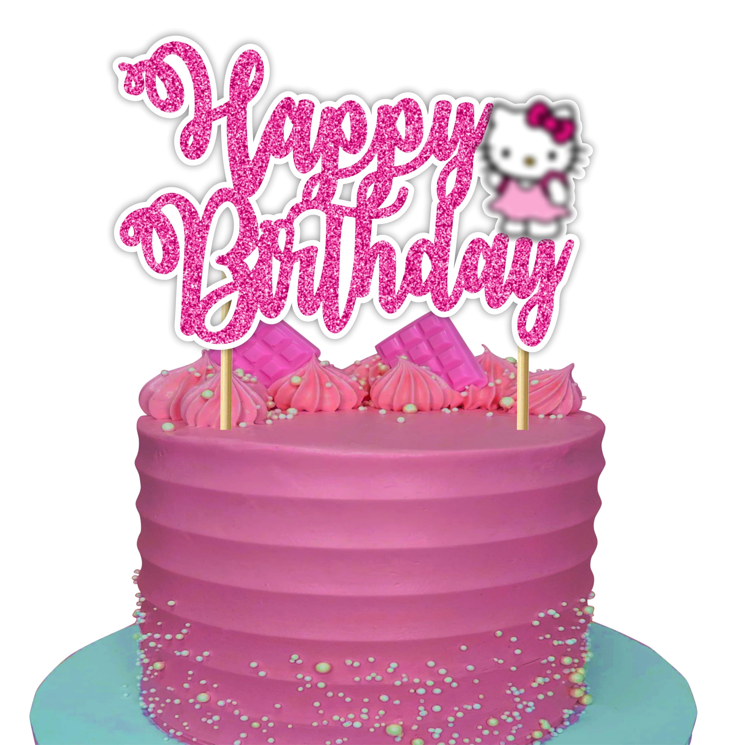 Kawaii Cute Cartoon Cat Happy Birthday Cake Topper Decoration, Adorable Cat Theme Birthday Cake Topper for Celebration, Party Cake Decoration for Dessert Table, Photo Display and Event Supplies