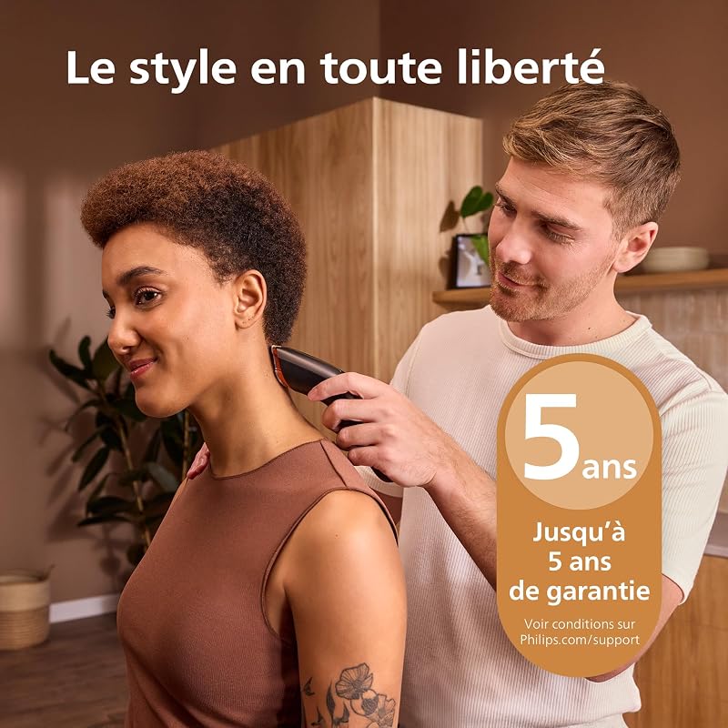 série 9000 – tondeuse cheveux pour hommes et femmes, lames auto-affûtées, 28 hauteurs de coupe par paliers de 1 mm, sabot Trim-and-Flow,autonomie jusqu’à 180 min,kit barbier 4 pièces,HC9721/15