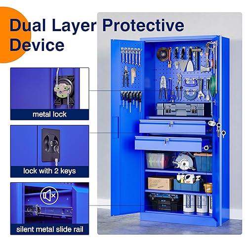 Topkey 71" Metal Storage Garage Cabinets - Lockable, Adjustable Shelves, Tall Steel Cabinet For Garage, Office, Classroom, Black $130 Brand New In Box F8(3