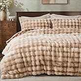 Bedbay Plush Rabbit Faux Fur Comforter Set Queen Size Tie Dyed Brown Fluffy Comforter Bed Set Luxury 3 Pcs Warm Shaggy Winter Comforter Queen Size Soft Bubble Bedding Comforter Set for Teen Adults