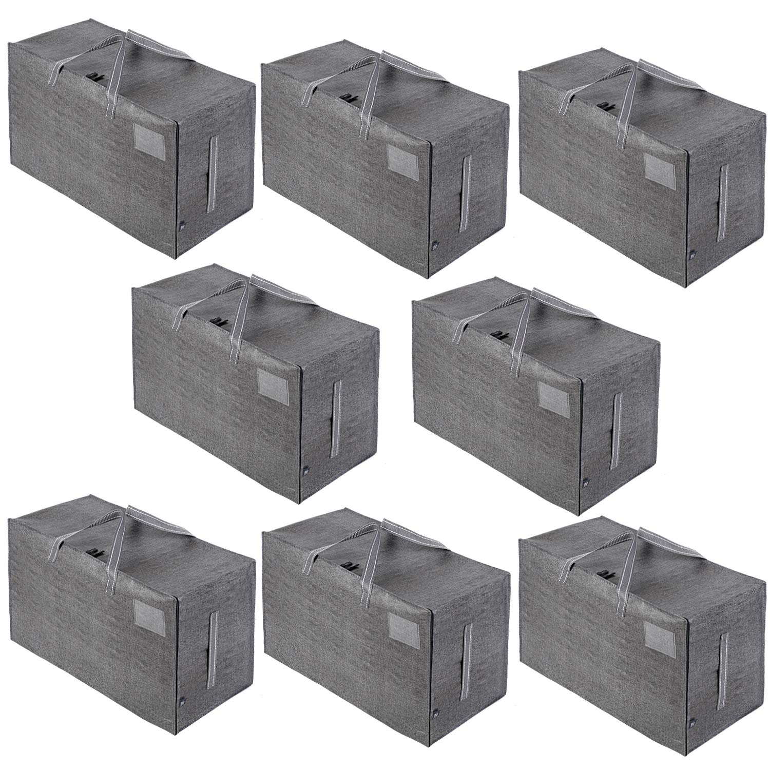 VENO 8 Pack Heavy-Duty Oversize Large Storage Bag Organizer with Zips and Tag Pocket for Moving, Clothes Storage, Laundry Bag, House Essentials, Sustainable, Water-Resistant (Dark Gray, 8 Pack)