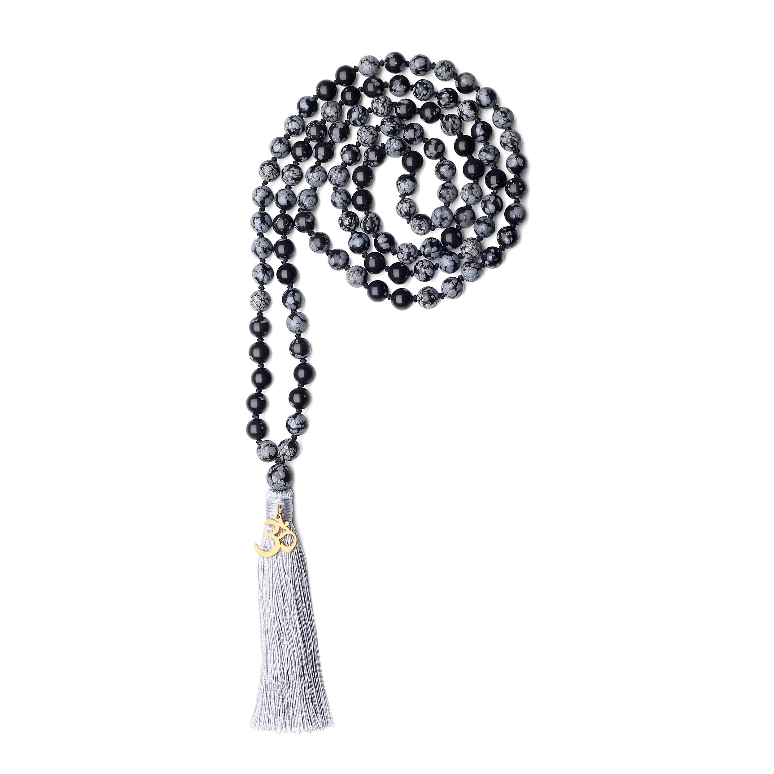 COAI Hand Knotted Tassel Snowflake Obsidian Stone 108 Mala Beads Necklace — image 1