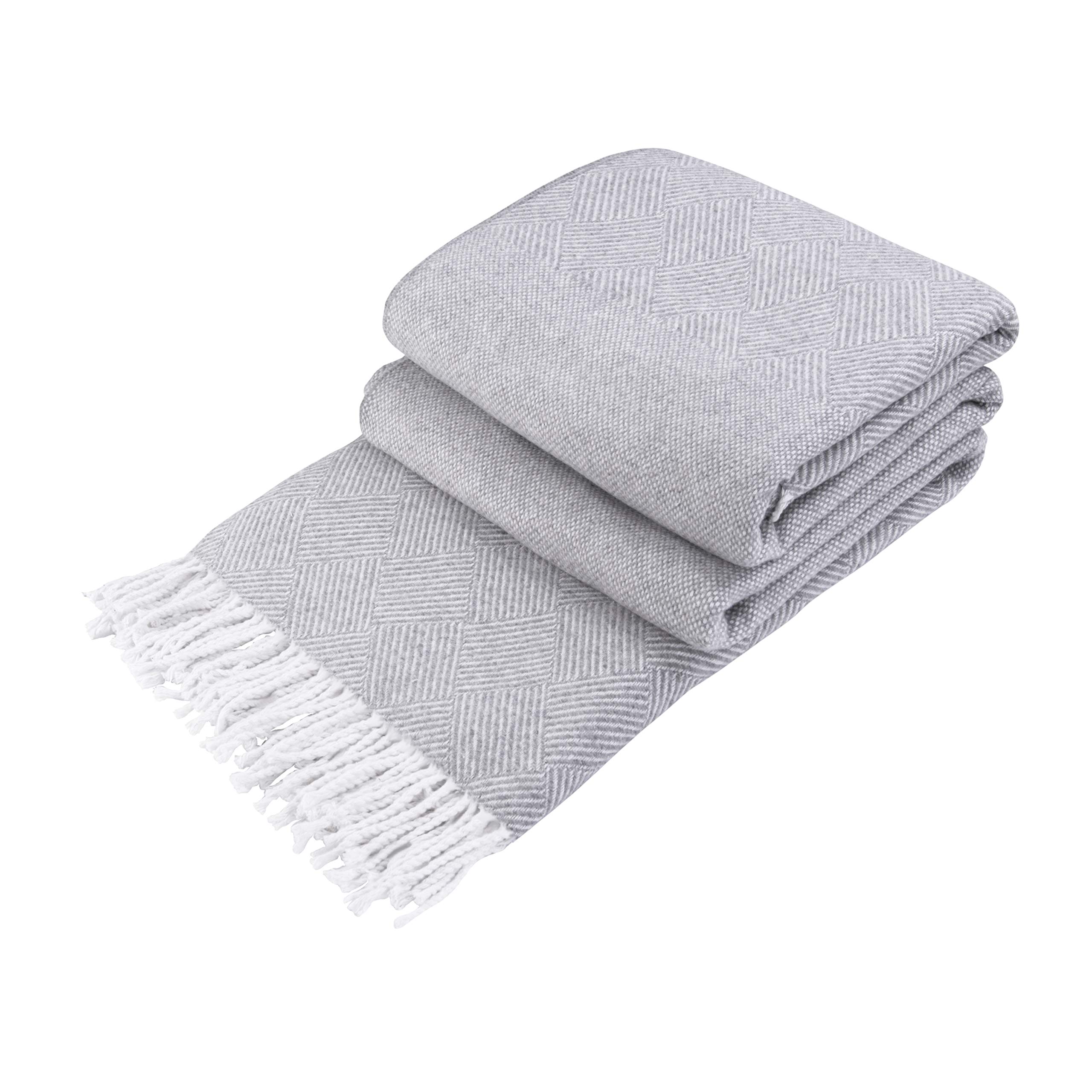 LYHome Cotton Blanket - Soft Throw for Sofas, Bed & Couch. Cosy Outdoor Blankets for Travel, Picnic & Camping. Settee Throws for Armchairs, Garden Furniture (55x79 in, 140x200 cm Grey Striped Squares) — image 1