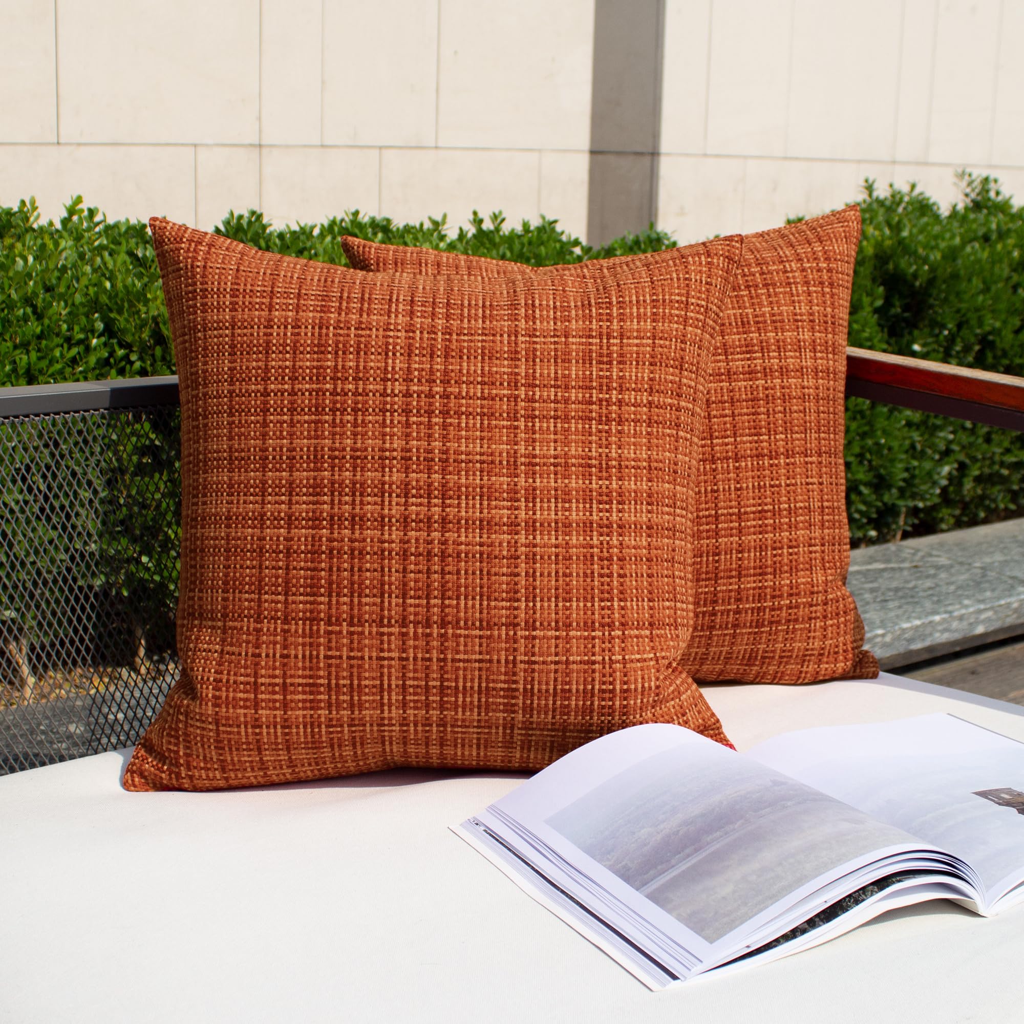 Photo 1 of Kevin Textile Fall Pack of 2 Decorative Outdoor Waterproof Throw Pillow Covers Lumbar Pillowcases Modern Cushion Cases for Patio Couch Bench 22 x 22 Inch Burnt Orange