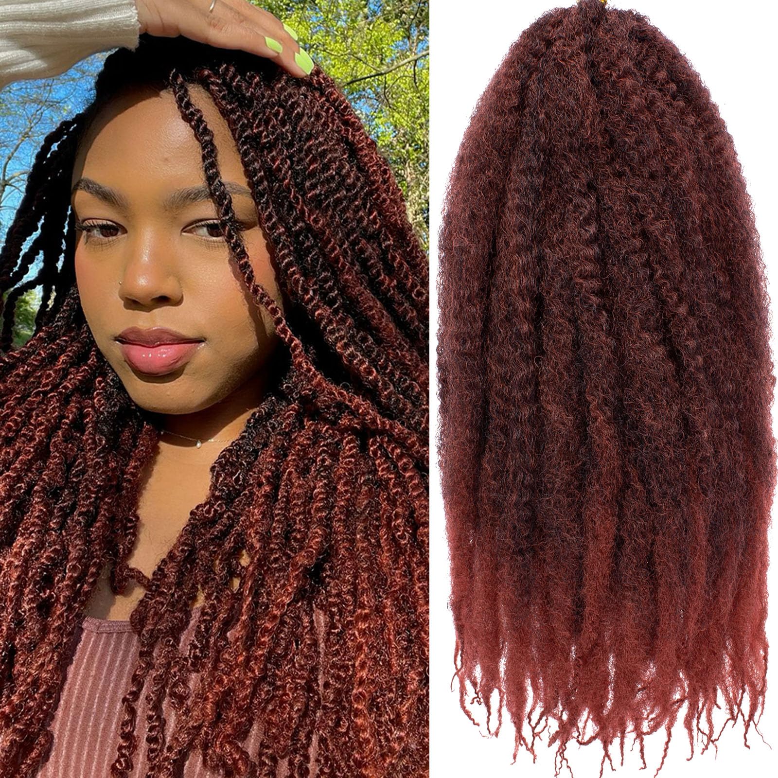 Samtress 18 Inch Marley Twist Braiding Hair Extension 8 Packs Afro Kinky Curly Marley Hair Crochet Braids Ombre Ginger Jumbo Braiding Hair Faux Locs Synthetic Braiding Hair for Women (#T350) — image 1