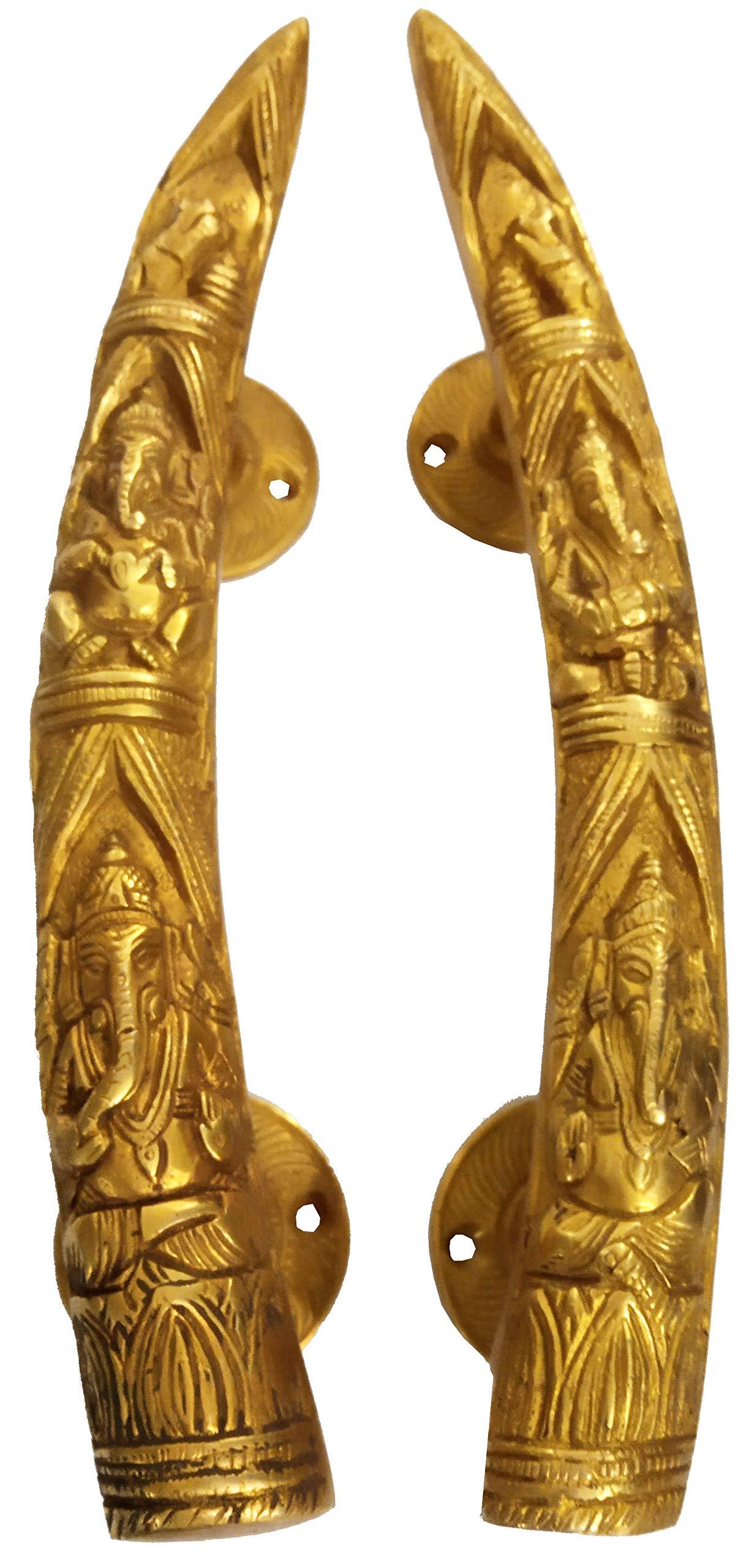 Purpledip Brass Door/Window/Cupboard Handle Ganesha's Melody - Set of 2 (12029)