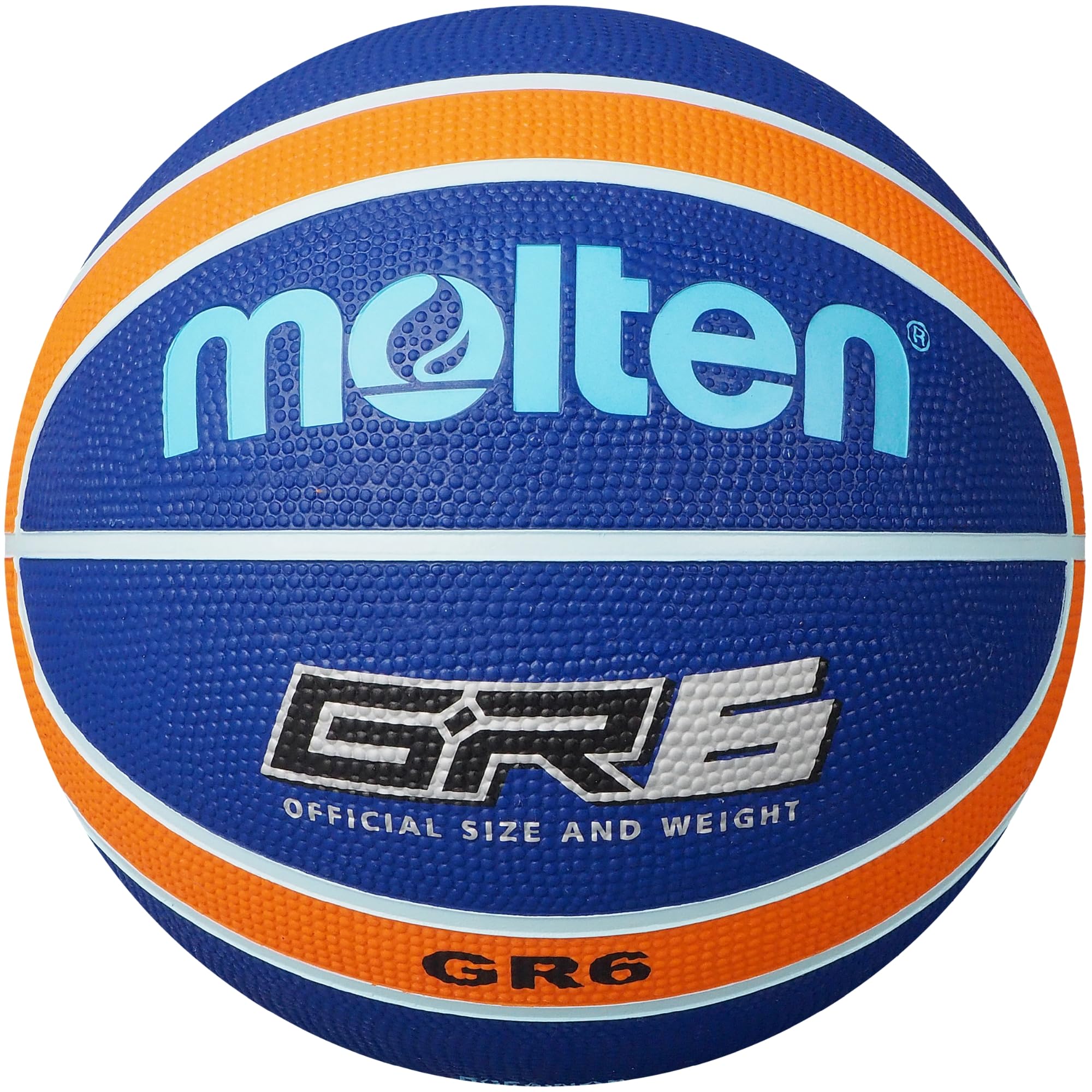 Molten GR Premium Rubber Basketball | Indoor/Outdoor Play | Durable Pro Pebble Grip Texture | Reaction Training | Size 6 | For Boys age 12-14, Girls age 14 plus & Adults | Blue & Orange