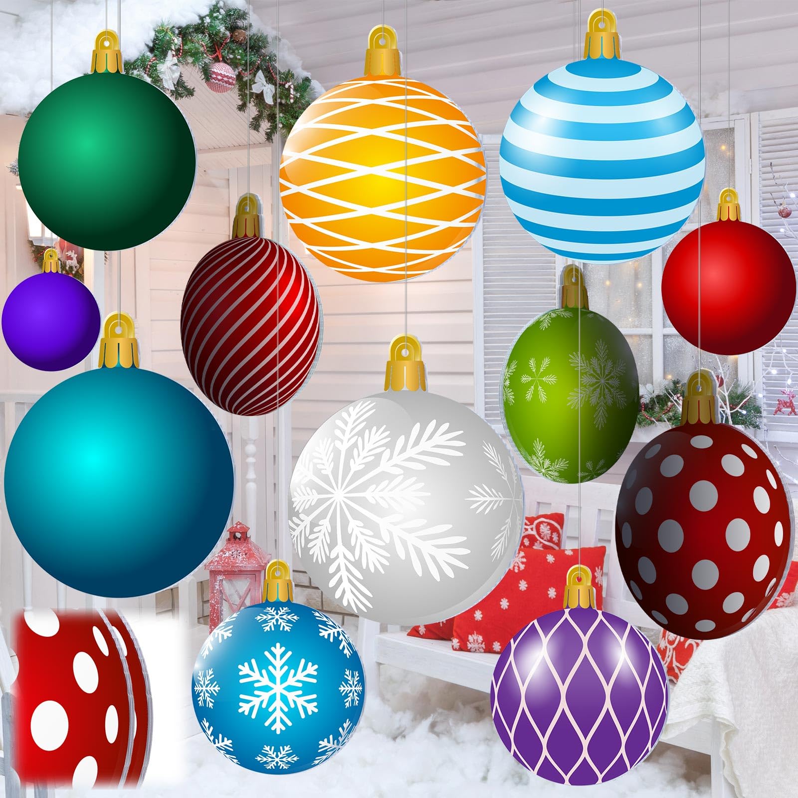 Photo 1 of 12 Pcs 12 Inch Large Christmas Decorations Outdoor Christmas Hanging Ornaments Double Sided Xmas Yard Lawn Signs Large Decorations for Xmas Tree Porch Yard Decor