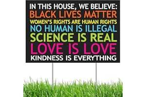 MEGA FORMAT Black Lives Matter Yard Sign, in This House We Believe Yard Sign 12" x 18" inches Double Sided, Corrugated Plastic with 15" H Metal Stake, BLM Yard Sign, Love is Love Sign, (Multi-Colored, 1-Pack)